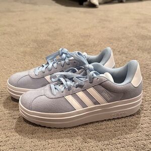 Adidas Women's Light Blue and White Sneakers